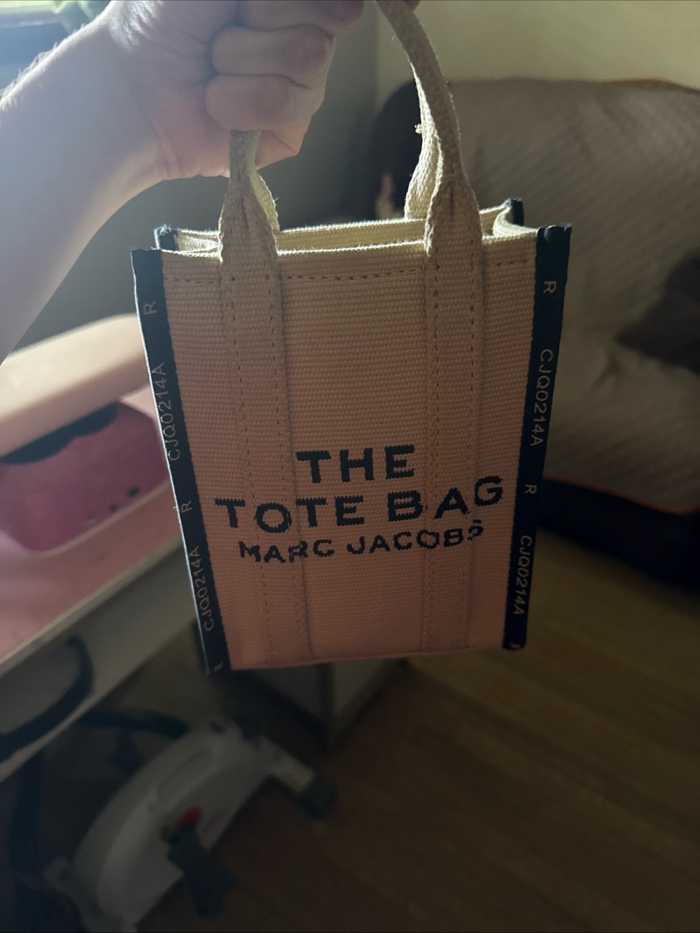 Marc Jacobs Mini Canvas Tote Bag in Beige with Black Trim